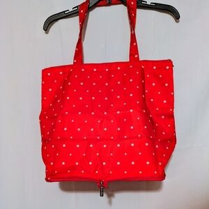 Tote Bag Foldable Red Polka Dot Tote Bag With Zippered Case And Gift Box
